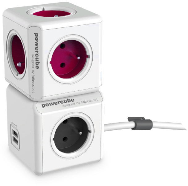 PowerCube REWIRABLE + Travel Plugs rozbočka 5 zásuvka, růžová_1388498265