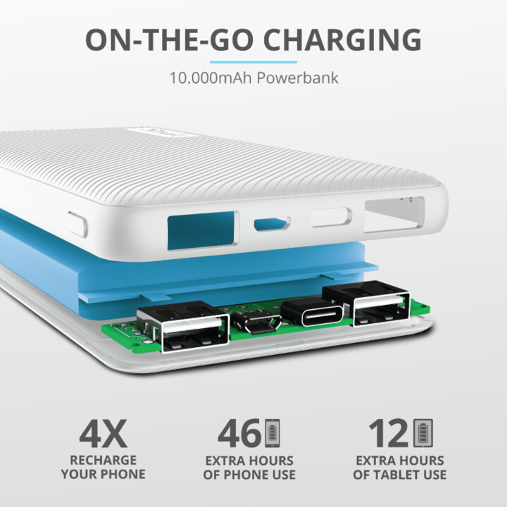 Trust powerbanka PRIMO 10.000mAh, bílá_1621631357