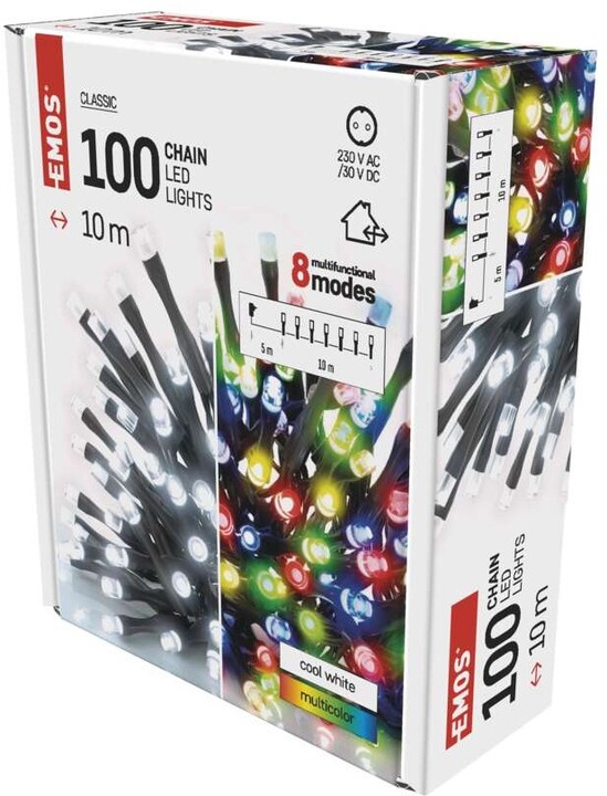 Emos LED vánoční řetěz 2v1, 10 m, venkovní i vnitřní, studená bílá/multicolor, programy_301186208