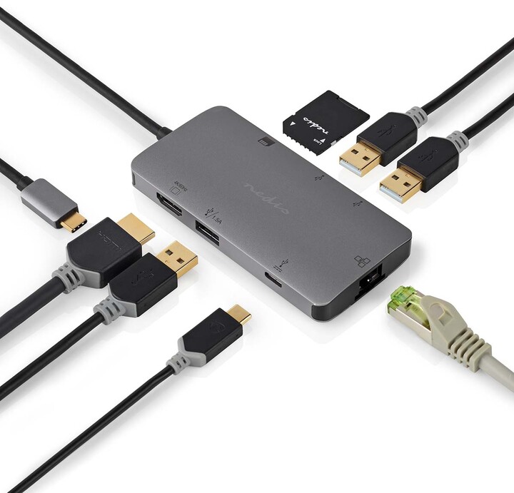 Nedis Multiportový adaptér USB-C, 3xUSB-A, USB-C, HDMI, RJ45, SD &amp; MicroSD_1173440586