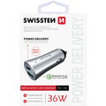 SWISSTEN adaptér do auta USB-C + USB, PD, QC 3.0, 36W, stříbrná_1070939750
