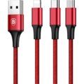 Baseus kabel Rapid Series 3-in-1 Micro + Lightning + Type-C 3A 1.2M, červená