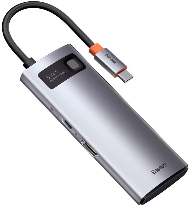 Baseus multifunkční HUB Metal Gleam Series 5v1 - USB-C PD 100W, 3xUSB 3.0, HDMI, šedá_1451687585