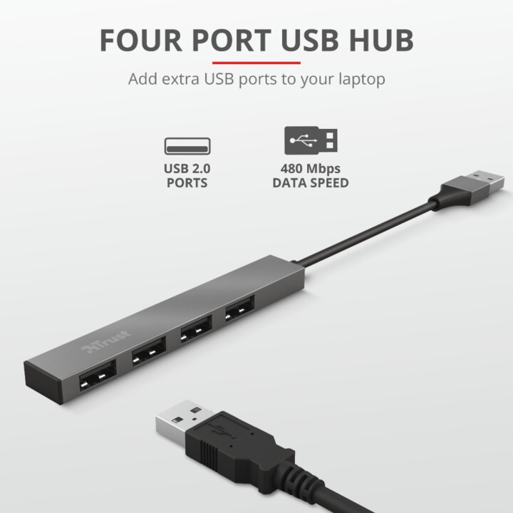 Trust mini USB hub Halyx, 4xUSB 2.0, hliník_591579823
