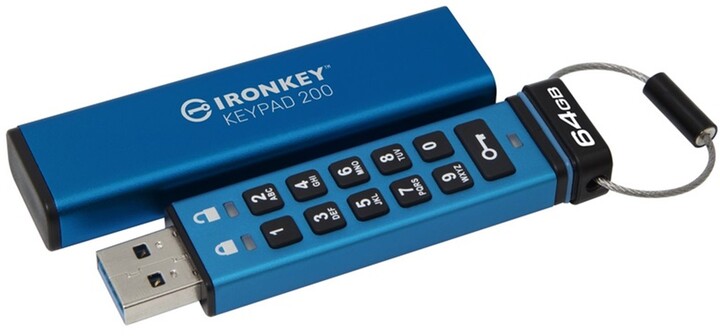 Kingston IronKey Keypad 200, 64GB, modrá_858093968