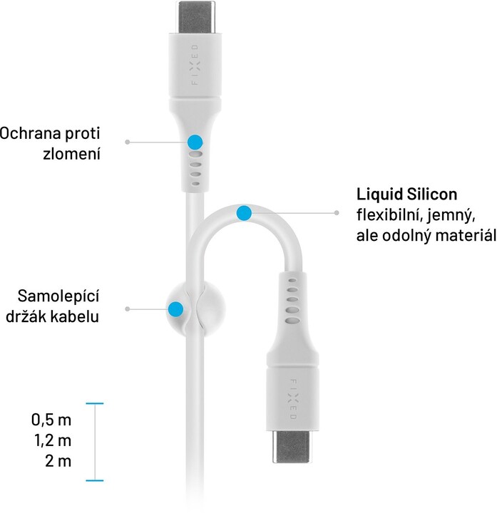 FIXED nabíjecí a datový kabel Liquid silicone USB-C - USB-C,USB 2.0, PD 60W, 0.5m, bílá_1510873684