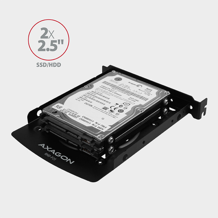 AXAGON RHD-P25, hliníkový rámeček pro 2x 2.5" HDD/SSD do 3.5" pozice nebo PCI záslepky