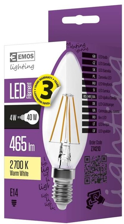 Emos LED žárovka Filament Candle 4W E14, teplá bílá_1424008530