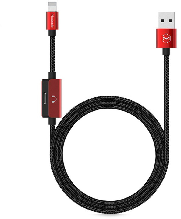 Mcdodo MT series 2-in-1 USB AM To Lightning + Lightning Audio Adapter (1,2 m) Red_841322560