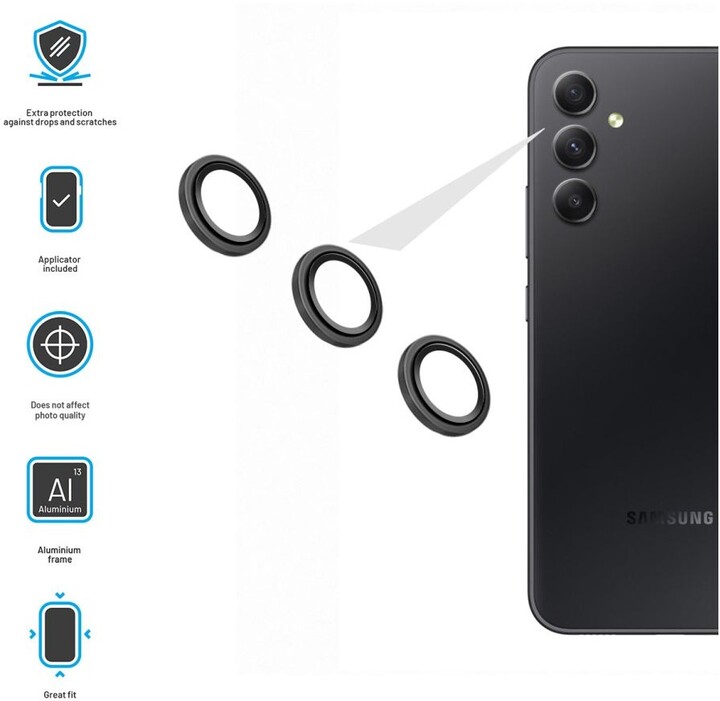 FIXED ochranná skla čoček fotoaparátů pro Samsung Galaxy A34, černá_1724772655