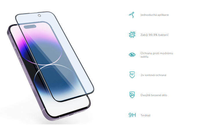EPICO tvrzené sklo s filtrem proti modrému světlu pro Apple iPhone 15 Pro, 3D+    