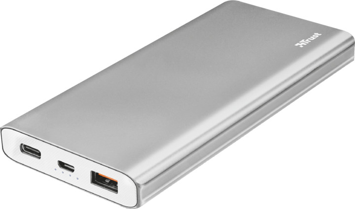 Trust Omni Thin metal PowerBank USB-C QC3 10000 mAh, stříbrná_2054666656