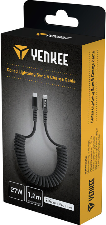 YENKEE kabel YCU 503 BK USB-C - Lightning, MFi, 12W, kroucený, opletený, černá_327362655