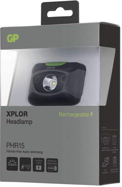 GP LED čelovka PHR15 na 3x AAA, 1x CREE 5W s USB nabíjením_604521082