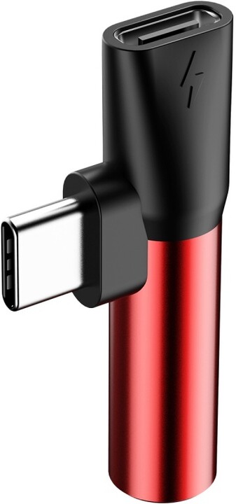 Baseus 90° adaptér USB-C/USB-C + 3.5mm jack, červeno/černá_347823338