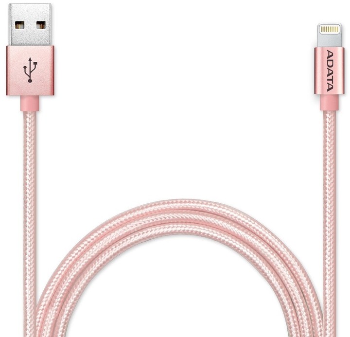 ADATA Lightning kabel MFi, 100cm, kovový, růžový_163162386