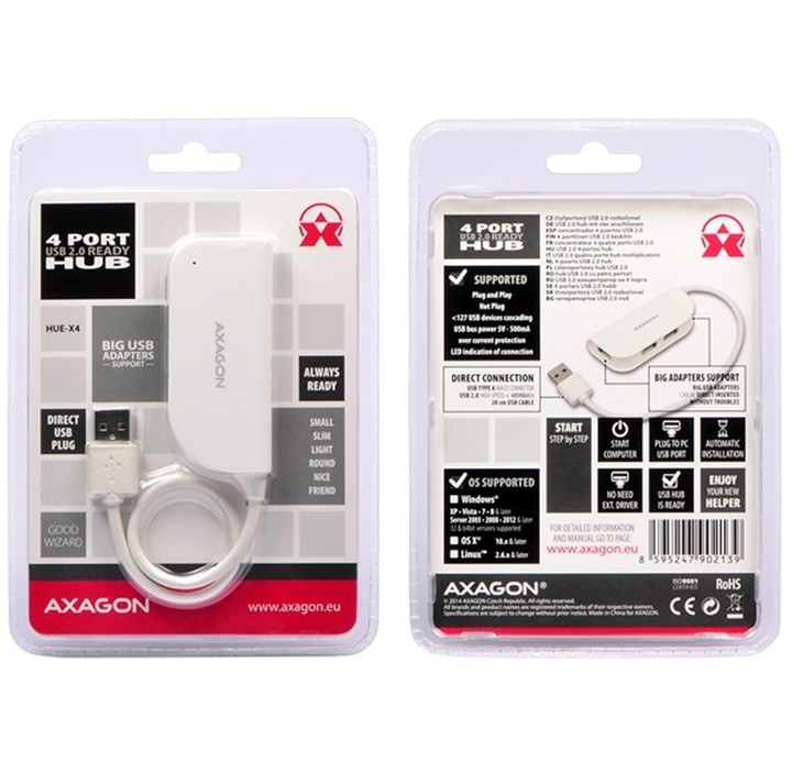 AXAGON externí 4x USB2.0 READY WHITE hub_2014961662