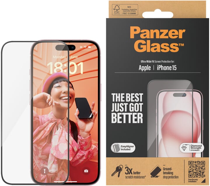 PanzerGlass ochranné sklo pro Apple iPhone 15, Ultra-Wide Fit_671143468