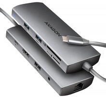 AXAGON multifunkční HUB 9v1 USB 5Gbps hub, 3x USB-A, USB-C, HDMI 4K/60Hz, RJ45, microSD/SD, PD 100W, kabel USB-C 20cm HMC-8HLSA