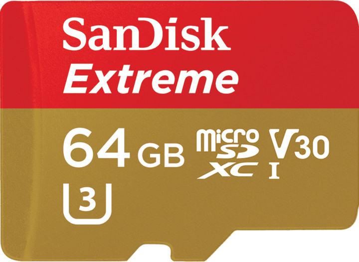 SanDisk Micro SDXC Extreme 64GB 100MB/s A1 UHS-I U3 V30 pro akční kamery + SD adaptér_1301846380