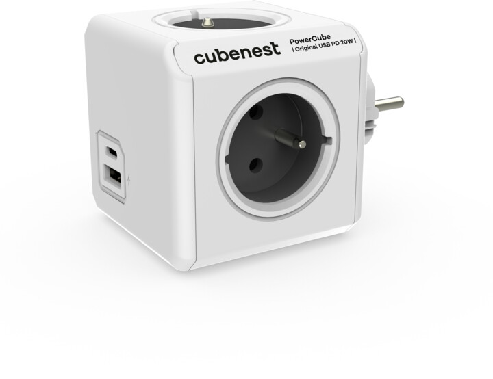 Cubenest PowerCube Original rozbočka, 4 zásuvky + USB A+C PD 20 W, šedá_1291610370