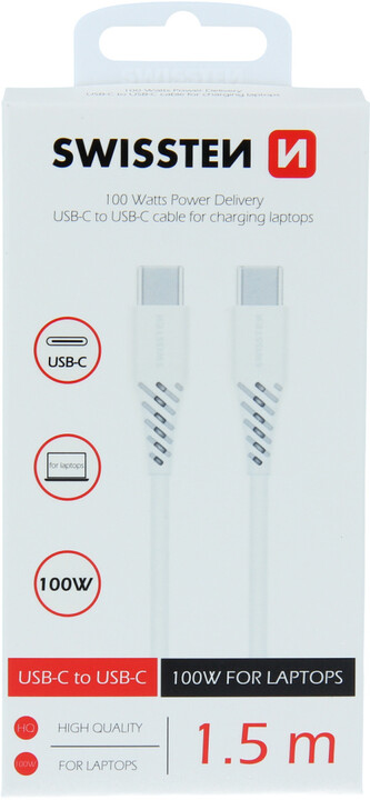 SWISSTEN datový kabel USB-C, M/M, PD, 1.5m, bílá_2028921376
