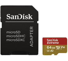 SanDisk Micro SDXC Extreme 64GB 160MB/s A2 UHS-I U3 V30 pro akční kamery + SD adaptér_902442230