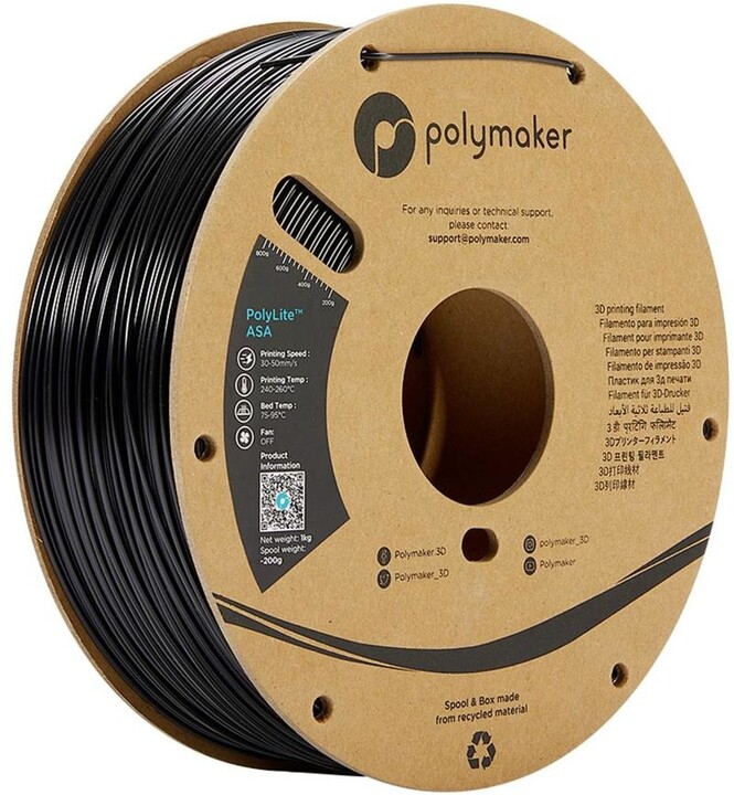 Polymaker tisková struna (filament), PolyLite ASA, 1,75mm, 1kg, černá_1372667364