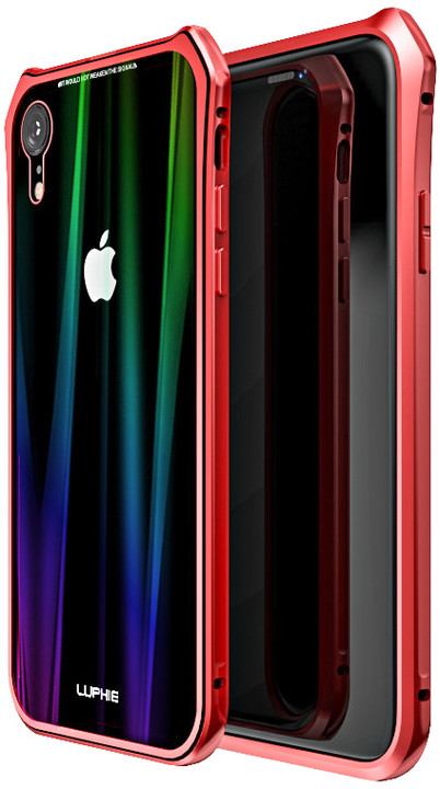 Luphie Aurora Snaps Magnetic Aluminium Hard Case Glass pro iPhone XR, červeno/černá_1624786985