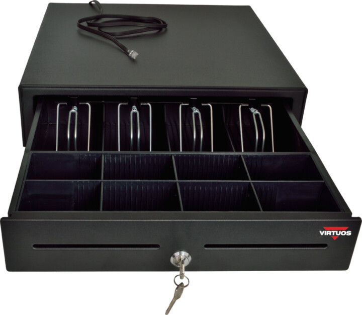 Virtuos pokladní zásuvka S-410 - s kabelem, pořadač 4/8, 24V, matná černá_1061607065