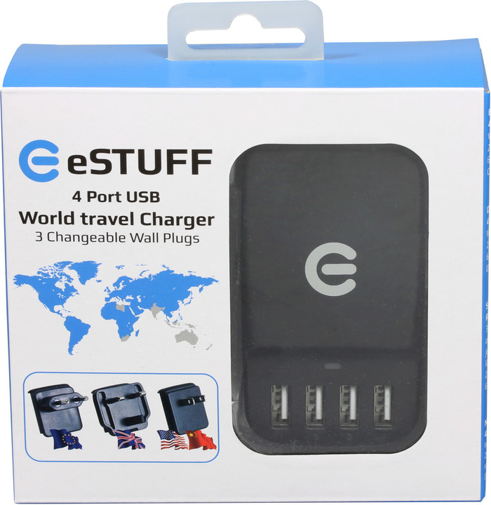 eSTUFF cestovní adaptér 4 USB_1082336580