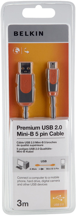 Belkin USB 2.0 kabel A-miniB (5pin), premium, 3 m_1032698991