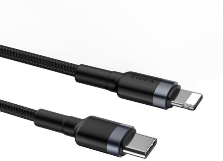 BASEUS kabel Cafule Series, USB-C - Lightning, M/M, nabíjecí, datový, PD, 18W, 1m, šedá/černá_1513924005