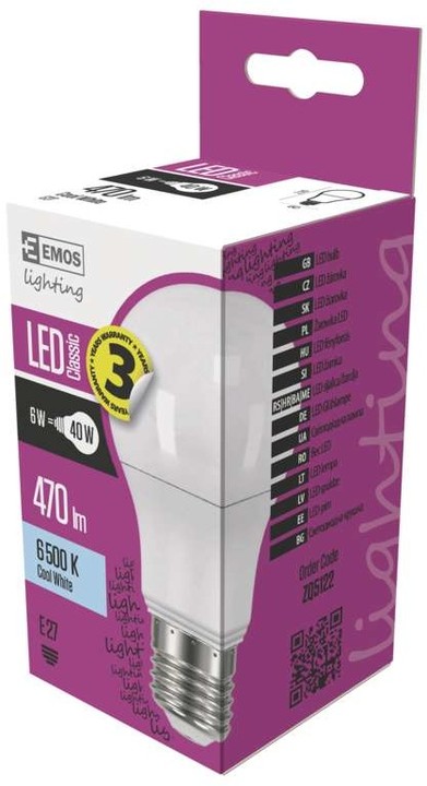 Emos LED žárovka Classic A60 6W E27, studená bílá_392644304