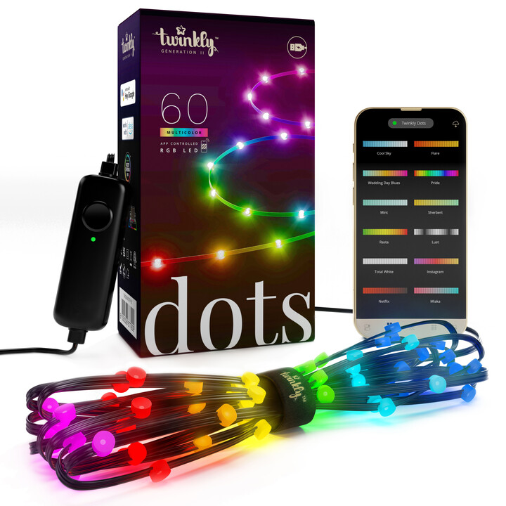 Twinkly DOTS, LED bodový pásek, 60LED, RGB, délka 3m, černý, BT+WiFi, Gen II, IP20 vnitřní_1820979689