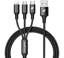 RhinoTech nabíjecí a datový kabel 3v1 USB-A - MicroUSB + Lightning + USB-C, 1.2m, černá_1788480143