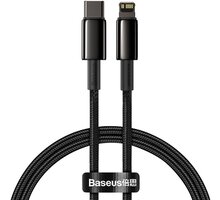 BASEUS kabel Tungsten Gold, USB-C - Lightning, M/M, rychlonabíjecí, datový, 20W, 1m, černá_1637355710