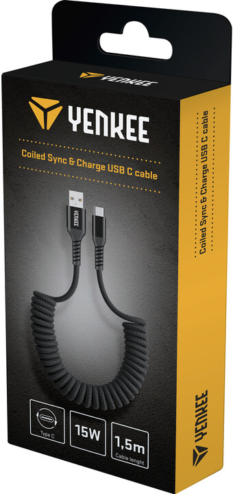 YENKEE kabel YCU 500 BK USB-A - USB-C, 15W, kroucený, opletený, černá_926681052