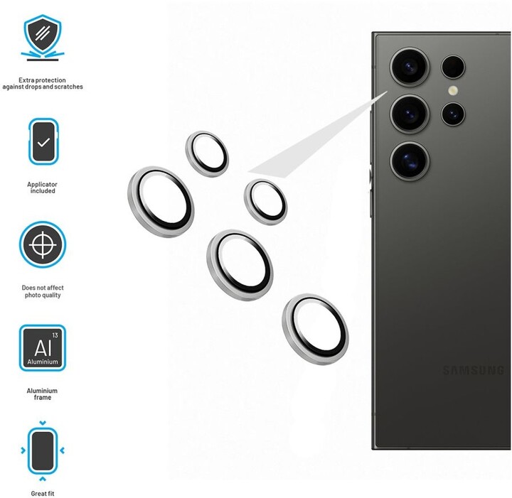 FIXED ochranná skla čoček fotoaparátů pro Samsung Galaxy S24 Ultra, stříbrná_2060248542
