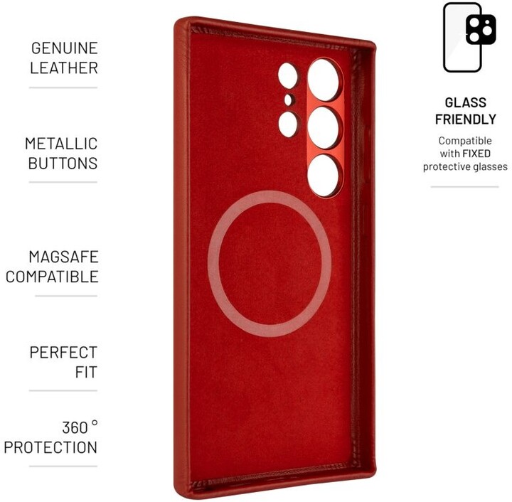 FIXED kožený zadní kryt MagLeather s podporou Magsafe pro Samsung Galaxy S24 Ultra, červená_350810836