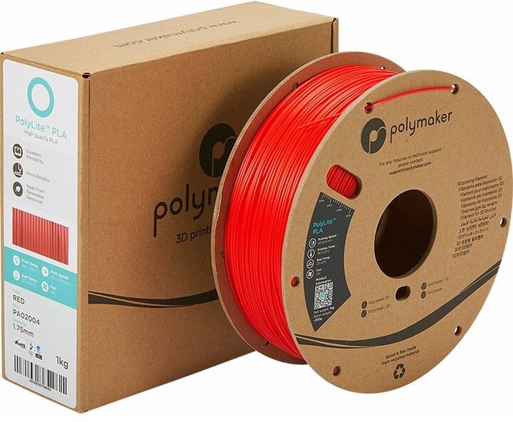 Polymaker tisková struna (filament), PolyLite PLA, 1,75mm, 1kg, červená_2086992478