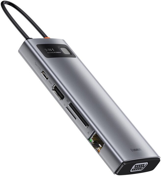 Baseus multifunkční HUB Metal Gleam Series 9v1 - USB-C PD 100W, 3xUSB 3.0, HDMI, VGA, RJ45, SD/TF_1835255056