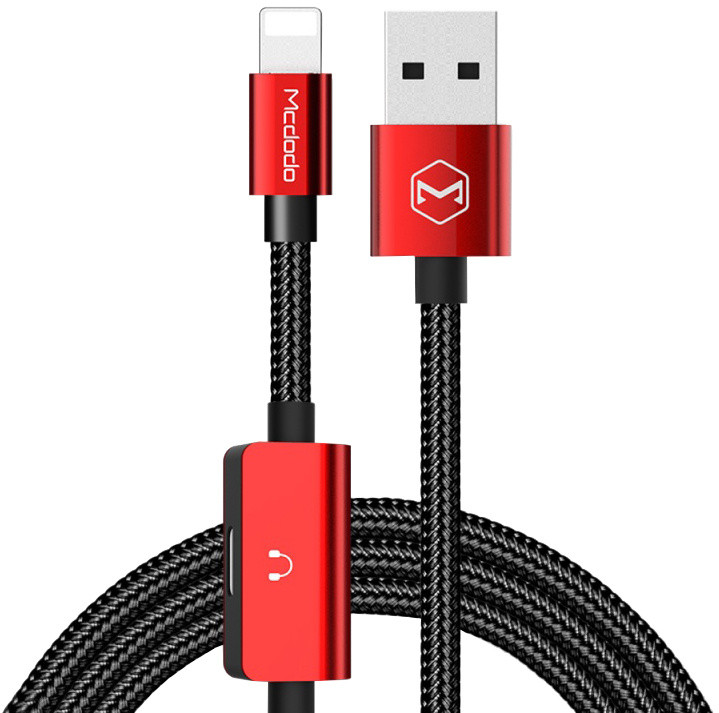 Mcdodo MT series 2-in-1 USB AM To Lightning + Lightning Audio Adapter (1,2 m) Red_2020338112