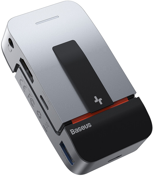 BASEUS hub Armor Age USB-C - 3xUSB 3.0, 3xUSB-C, HDMI, RJ45, 3.5mm Jack, 4K@60Hz, šedá