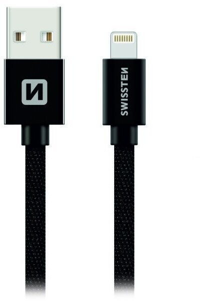 SWISSTEN datový kabel USB-A - Lightning, opletený, 1.2m, černá_1509739053