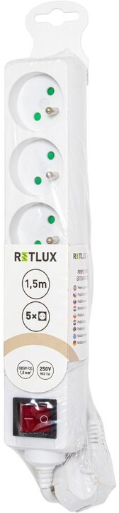 Retlux prodlužovací přívod RPC 28, 5 zásuvek, s vypínačem, 1.5m, bílá_1158037777