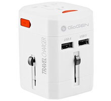 GoGEN cestovní adaptér pro 150 zemí, 2x USB, bílá_1815010227