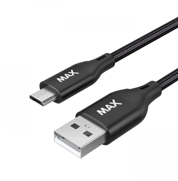 MAX kabel USB-A - micro USB, USB 2.0, opletený, 1m, černá_1002530967