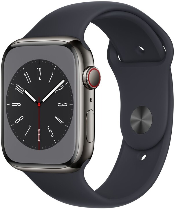 Apple Watch Series 8, Cellular, 45mm, Graphite Stainless Steel, Midnight Sport Band_1489973865