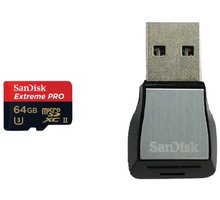 SanDisk Micro SDXC Extreme Pro 64GB UHS-II U3 + čtečka USB 3.0 O2 TV HBO a Sport Pack na dva měsíce